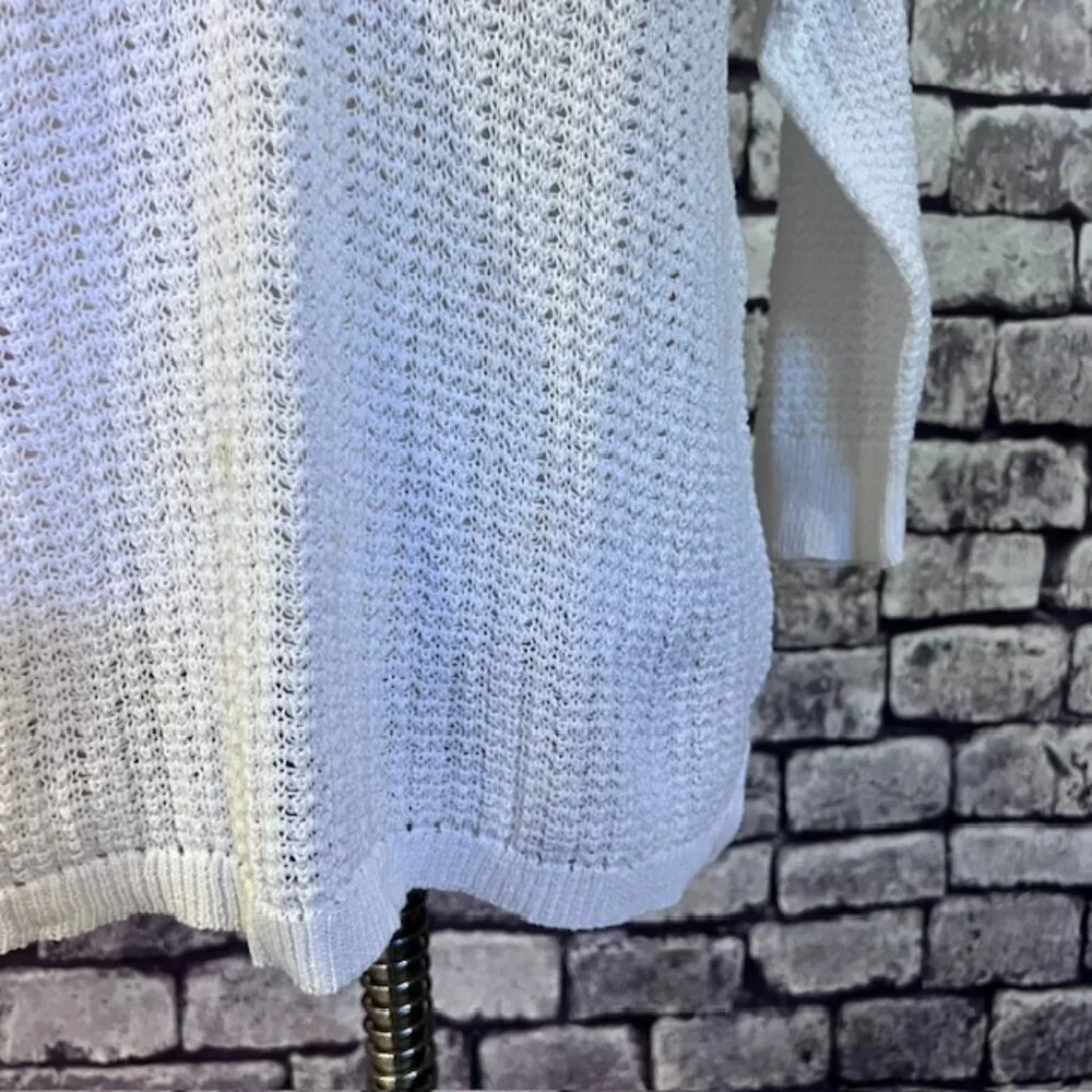J. Jill White V-Neck 3/4 Sleeve Pullover Sweater Size L